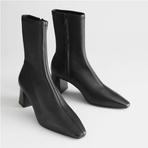 SOLD & Other Stories Leather Sock Heeled Boots Black Leather
